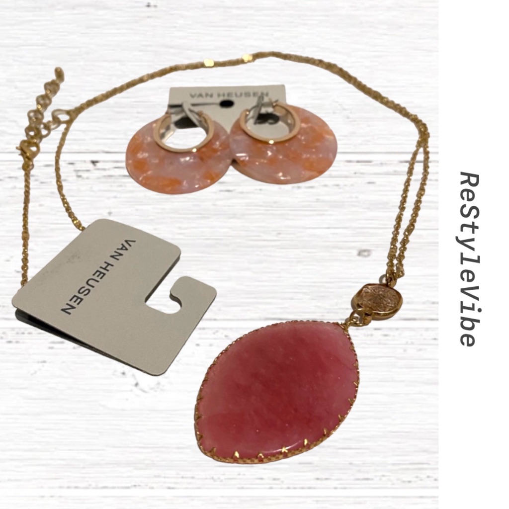 Van Heusen Long Necklace & Earring Set Fashion Nwt Jewelry New Pink